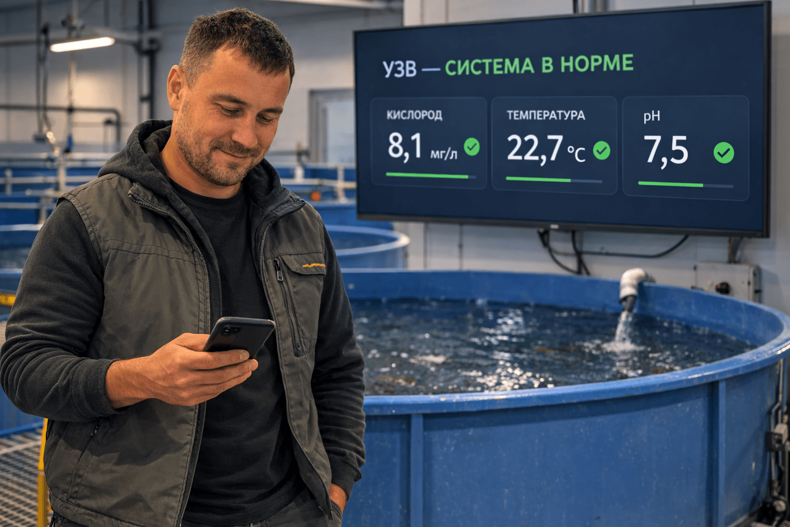 Контроль параметров воды на рыбоводческом хозяйстве в реальном времени